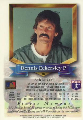 Dennis Eckersley  baseball card collectible - Main Image 2