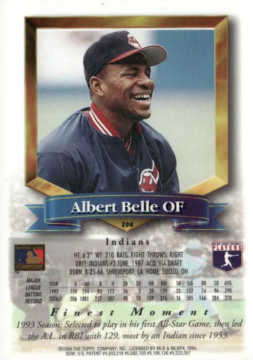 Albert Belle  baseball card collectible - Main Image 2