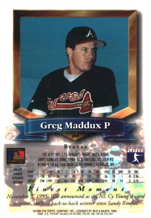 Greg Maddux  baseball card collectible - Main Image 2
