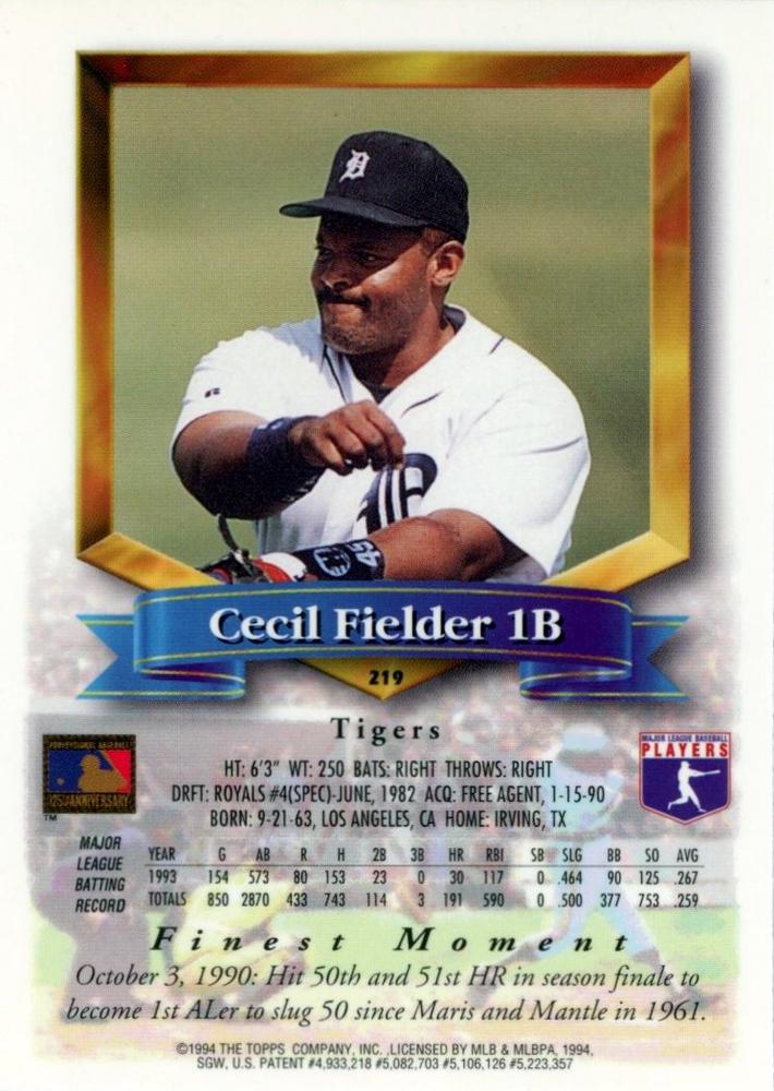 Cecil Fielder  baseball card collectible - Main Image 2