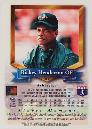 Rickey Henderson  baseball card collectible - Main Image 2