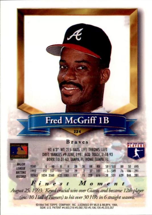 Fred McGriff  baseball card collectible - Main Image 2