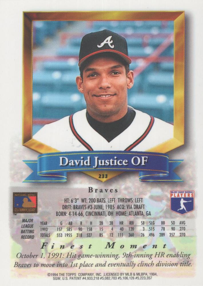 David Justice  baseball card collectible - Main Image 2