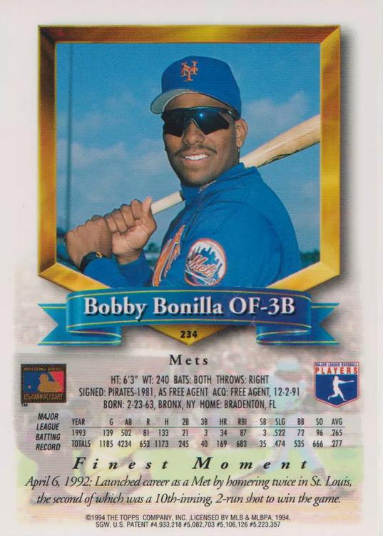 Bobby Bonilla  baseball card collectible - Main Image 2