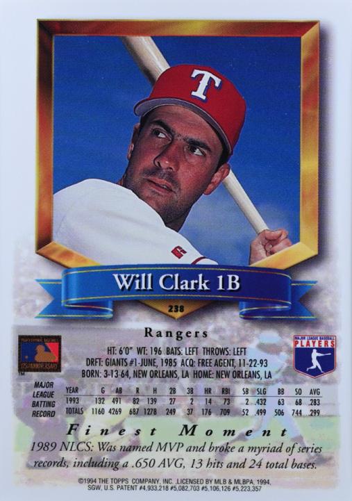 Will Clark  baseball card collectible - Main Image 2