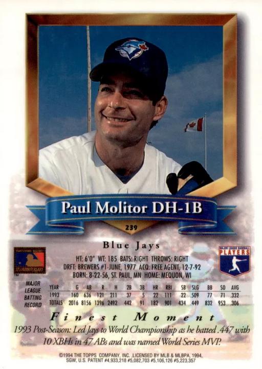Paul Molitor  baseball card collectible - Main Image 2