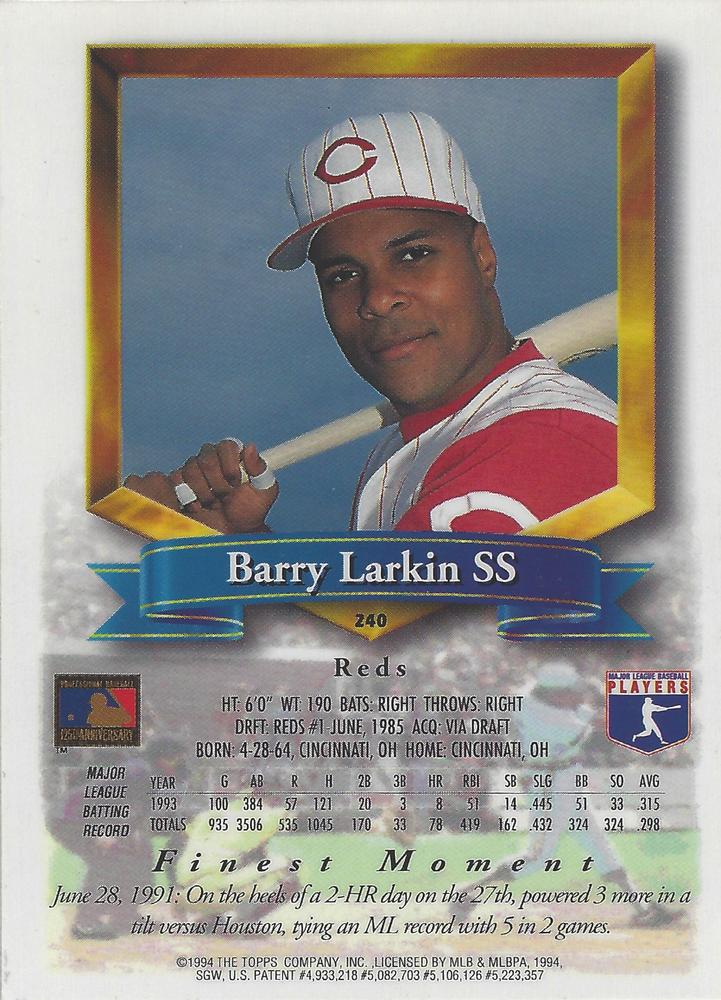 Barry Larkin  baseball card collectible - Main Image 2