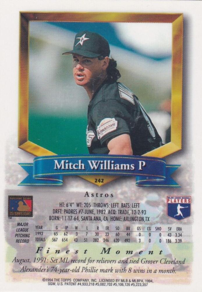 Mitch Williams  baseball card collectible - Main Image 2