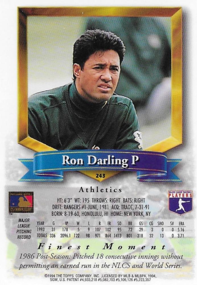Ron Darling  baseball card collectible - Main Image 2