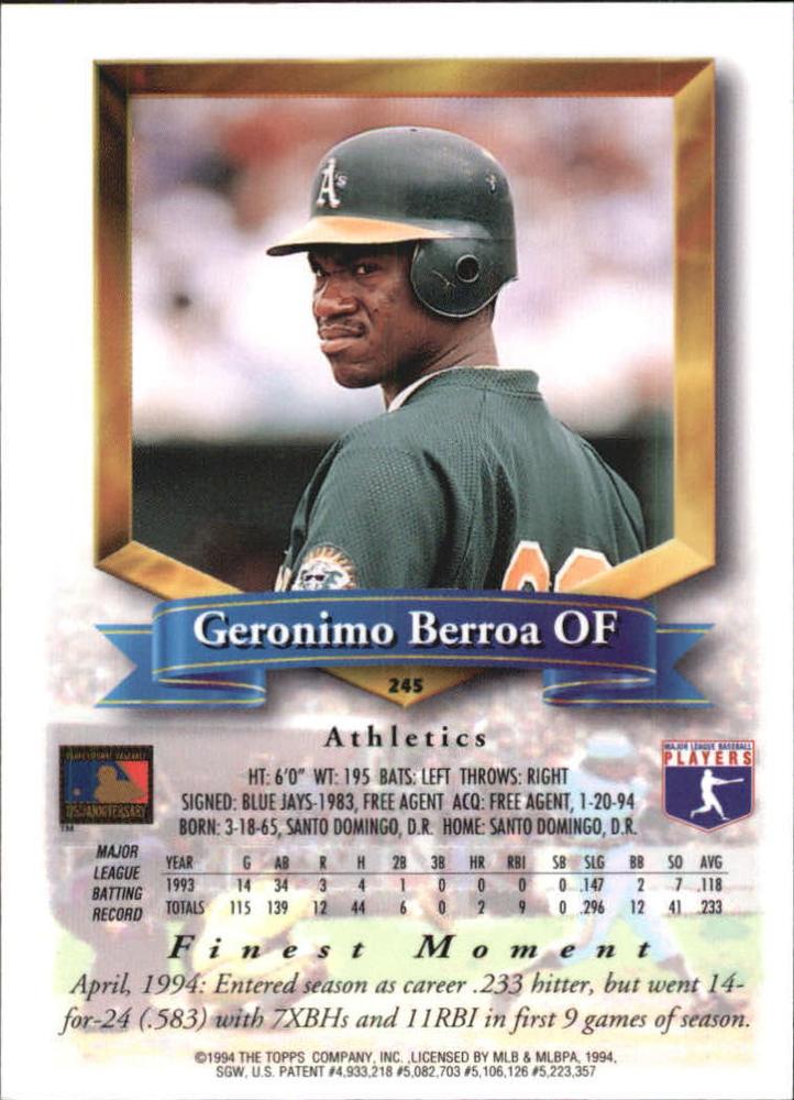 Geronimo Berroa  baseball card collectible - Main Image 2