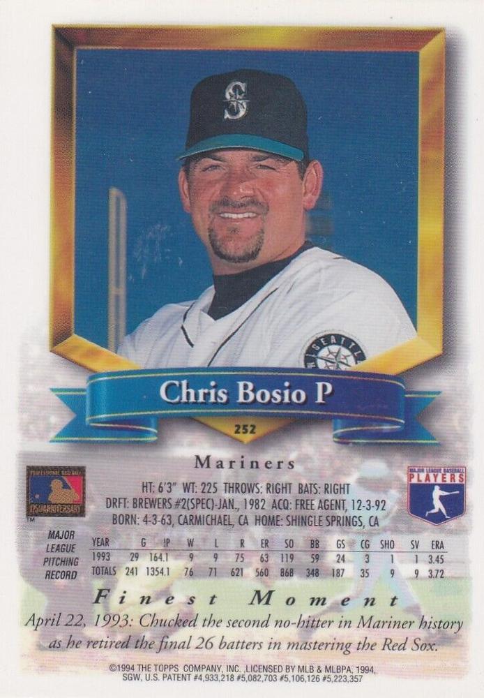 Chris Bosio  baseball card collectible - Main Image 2