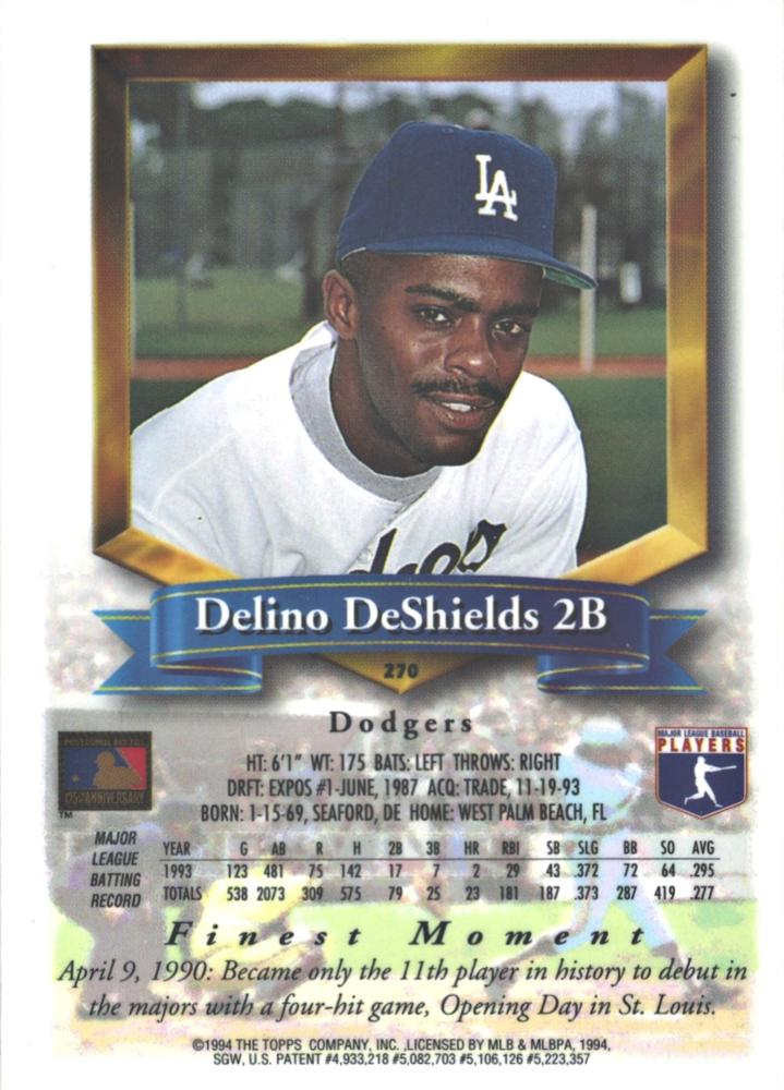 Delino DeShields  baseball card collectible - Main Image 2