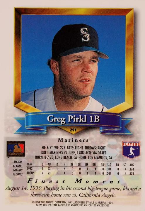 Greg Pirkl  baseball card collectible - Main Image 2
