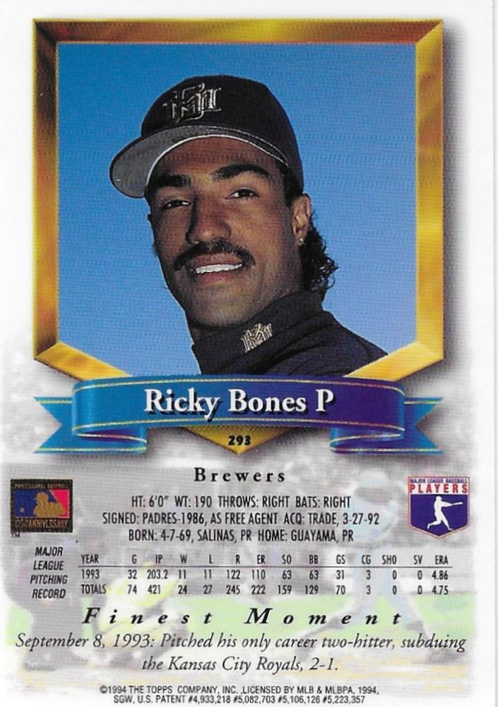 Ricky Bones  baseball card collectible - Main Image 2