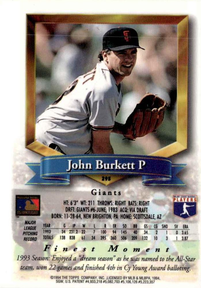 John Burkett  baseball card collectible - Main Image 2