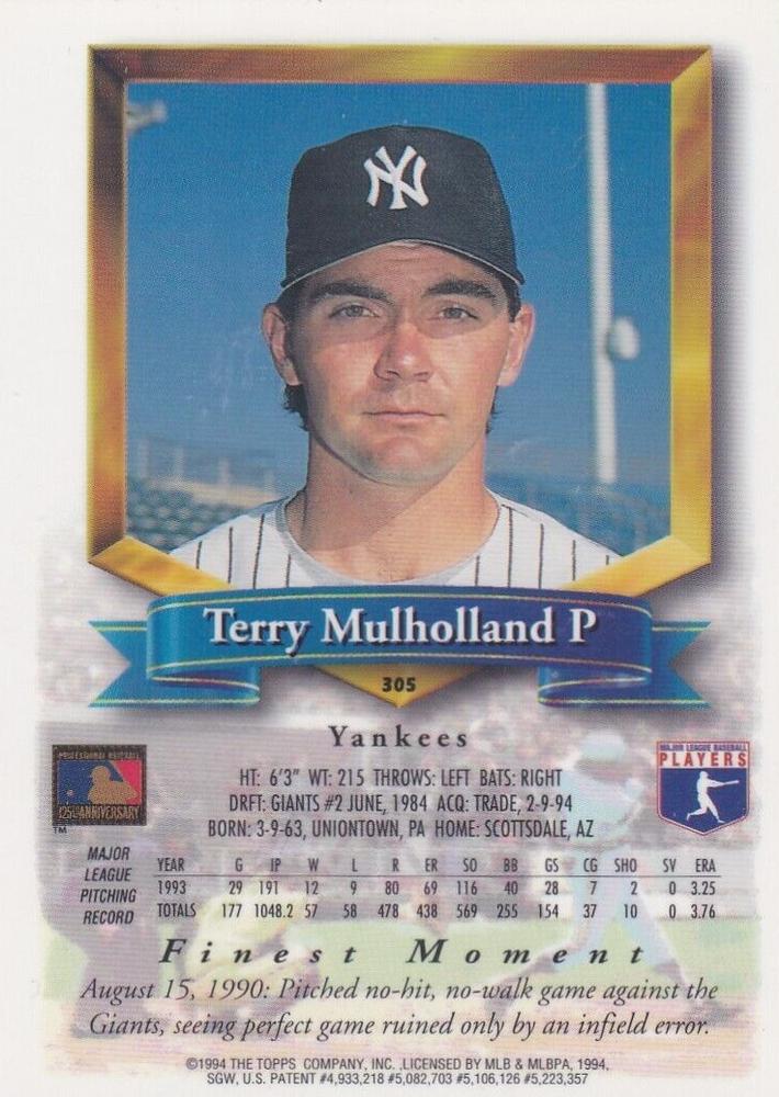 Terry Mulholland  baseball card collectible - Main Image 2