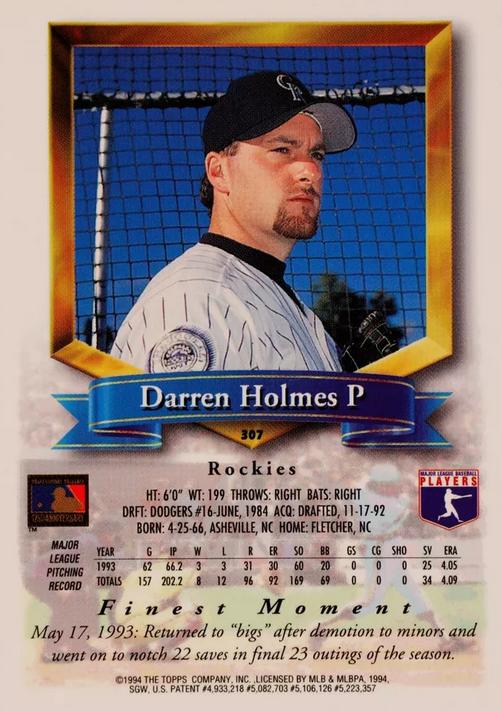 Darren Holmes  baseball card collectible - Main Image 2