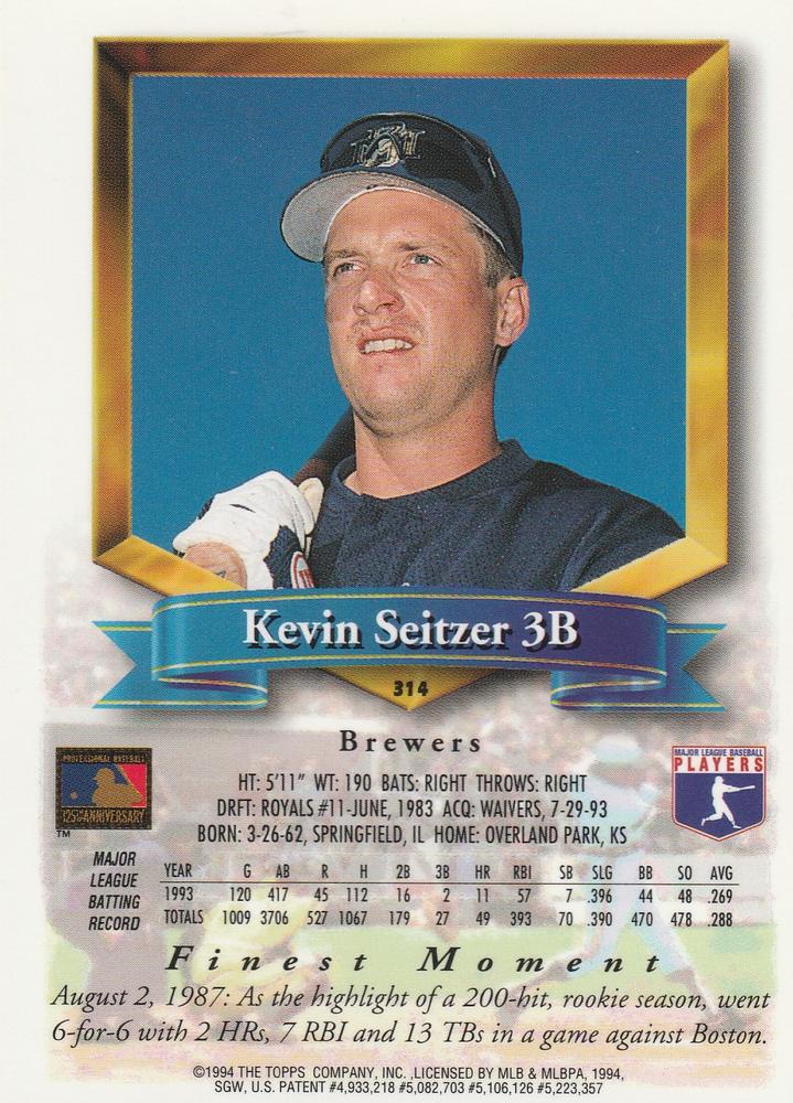 Kevin Seitzer  baseball card collectible - Main Image 2