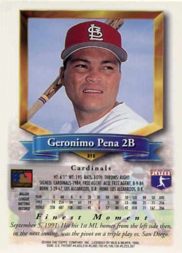 Geronimo Pena  baseball card collectible - Main Image 2