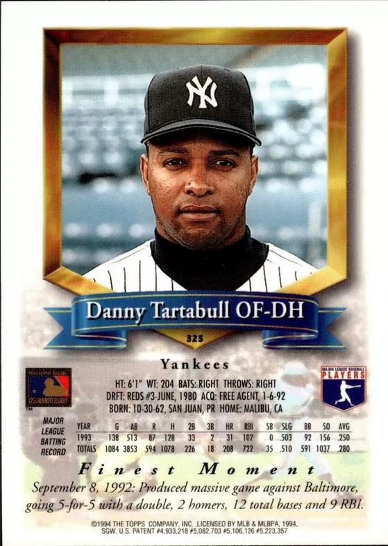 Danny Tartabull  baseball card collectible - Main Image 2