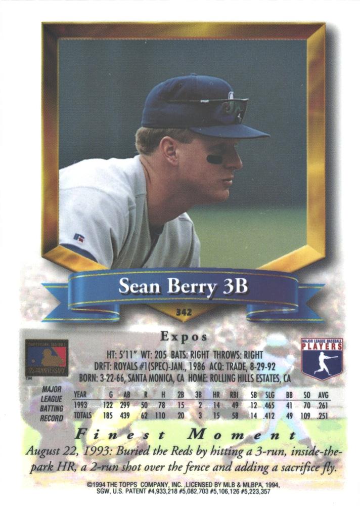 Sean Berry  baseball card collectible - Main Image 2