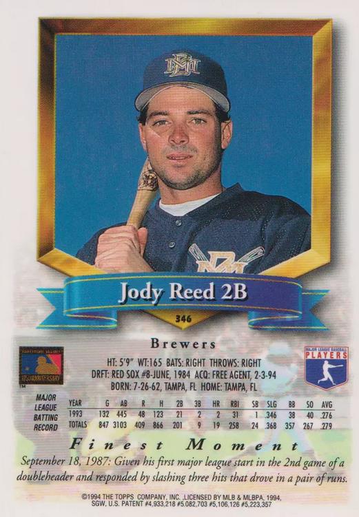 Jody Reed  baseball card collectible - Main Image 2