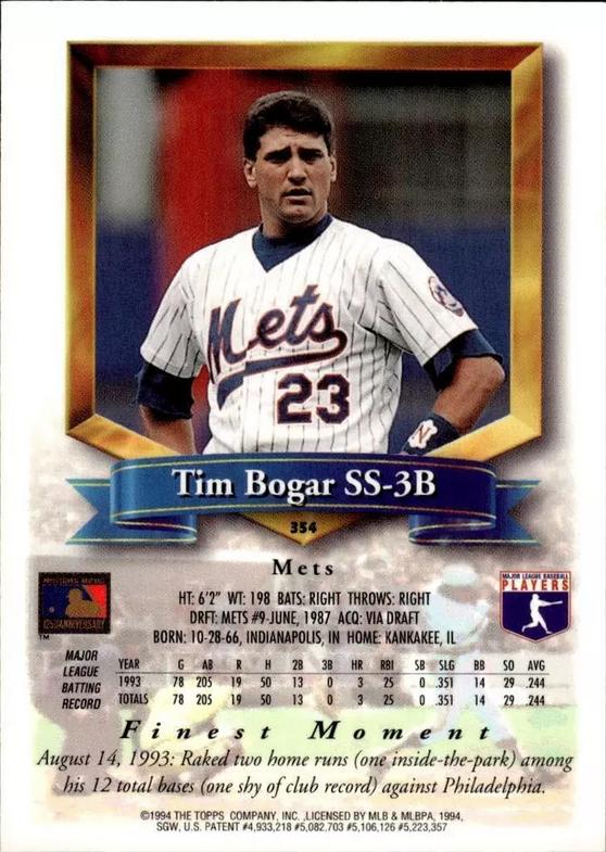 Tim Bogar  baseball card collectible - Main Image 2