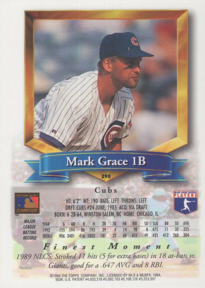 Mark Grace  baseball card collectible - Main Image 2