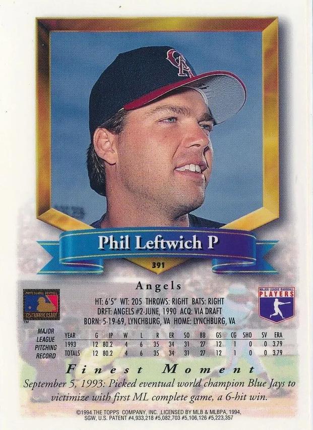 Phil Leftwich  baseball card collectible - Main Image 2