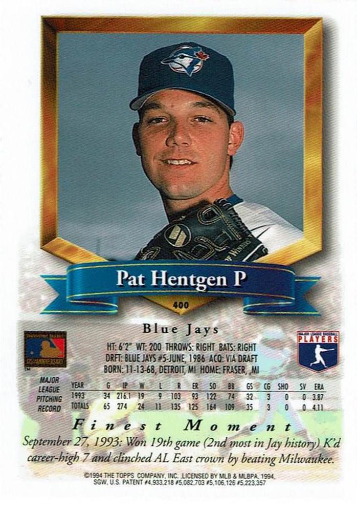 Pat Hentgen  baseball card collectible - Main Image 2