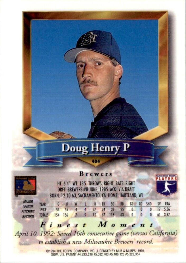 Doug Henry  baseball card collectible - Main Image 2