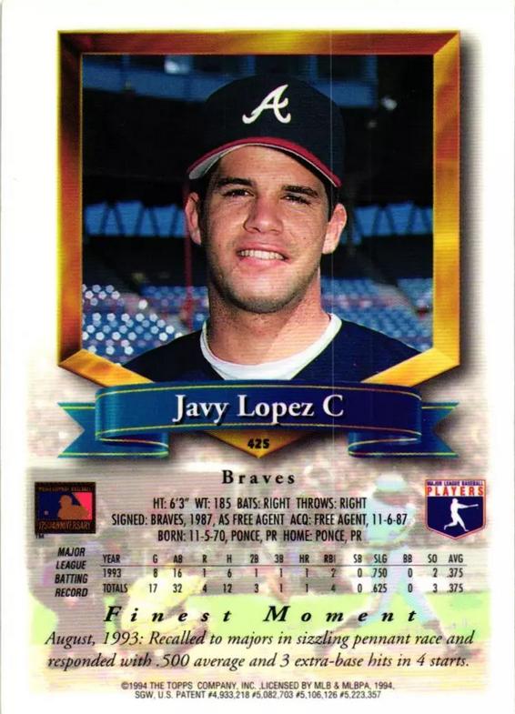 Javy Lopez  baseball card collectible - Main Image 2