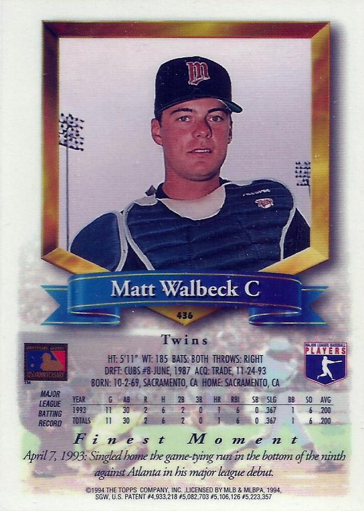 Matt Walbeck  baseball card collectible - Main Image 2