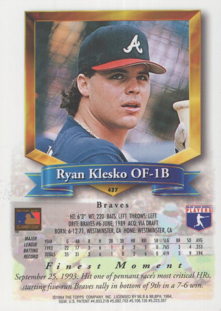 Ryan Klesko  baseball card collectible - Main Image 2