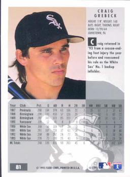Craig Grebeck  baseball card collectible - Main Image 2
