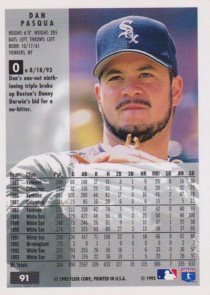Dan Pasqua  baseball card collectible - Main Image 2