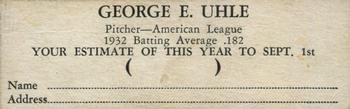 George Uhle  baseball card collectible - Main Image 2