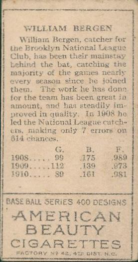 Bill Bergen  baseball card collectible - Main Image 2