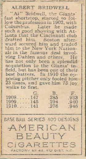 Al Bridwell  baseball card collectible - Main Image 2