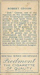 Bob Groom  baseball card collectible - Main Image 2