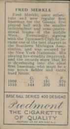 Fred Merkle  baseball card collectible - Main Image 2