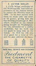 Clyde Milan  baseball card collectible - Main Image 2