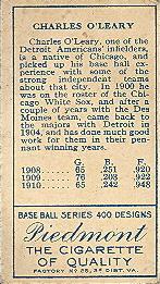 Charley O’Leary  baseball card collectible - Main Image 2