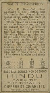 William E. Bransfield  baseball card collectible - Main Image 2