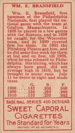 William E. Bransfield  baseball card collectible - Main Image 2