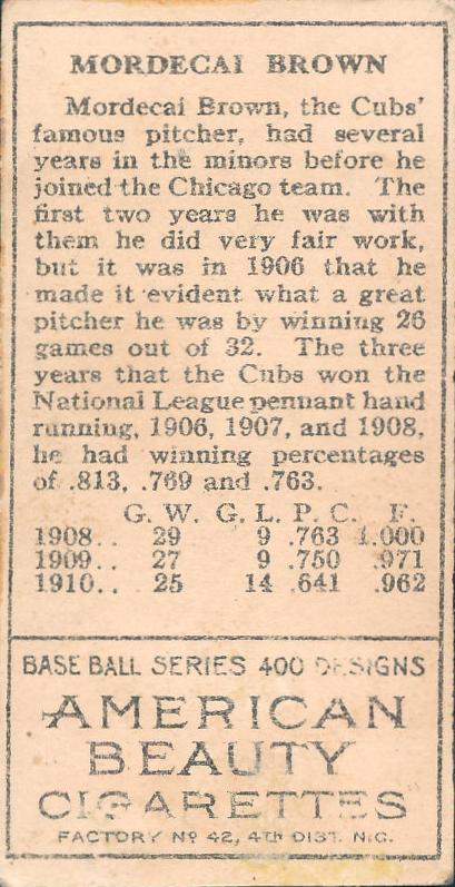 Mordecai Brown  baseball card collectible - Main Image 2