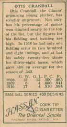 Otis Crandall  baseball card collectible - Main Image 2