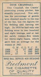 Otis Crandall  baseball card collectible - Main Image 2