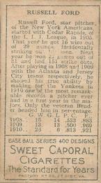 Russ Ford  baseball card collectible - Main Image 2