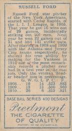 Russ Ford  baseball card collectible - Main Image 2